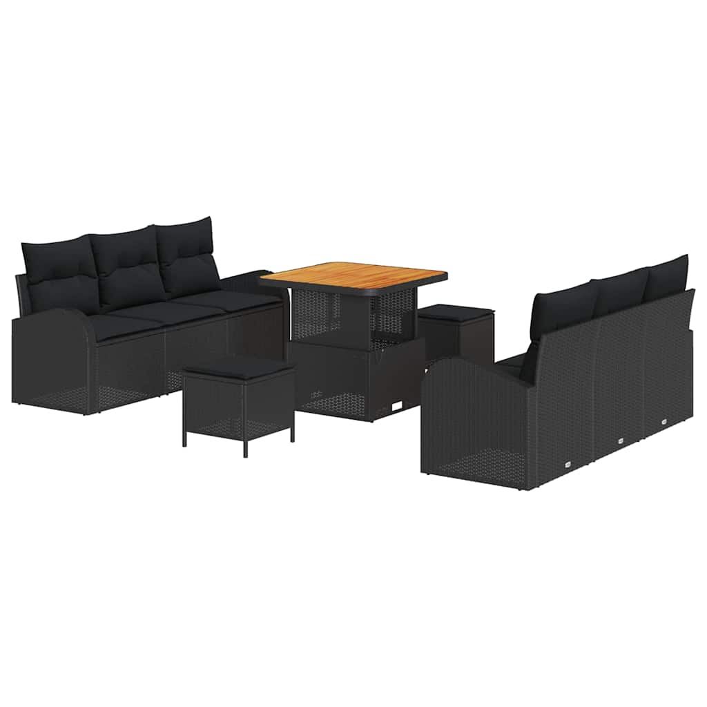 vidaXL Garten-Sofa-Set mit Kissen mit Speicher 9 pcs Schwarz