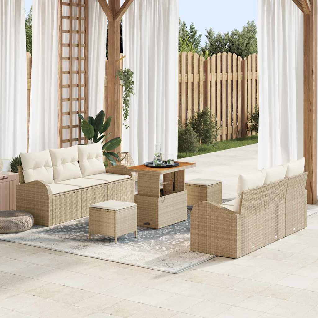 vidaXL Garten-Sofa-Set mit Kissen mit Speicher 9 pcs Schwarz