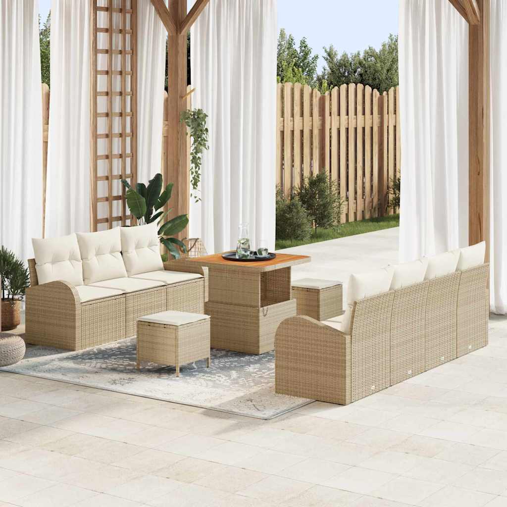 vidaXL Garten-Sofa-Set mit Kissen mit Speicher 10 pcs Schwarz