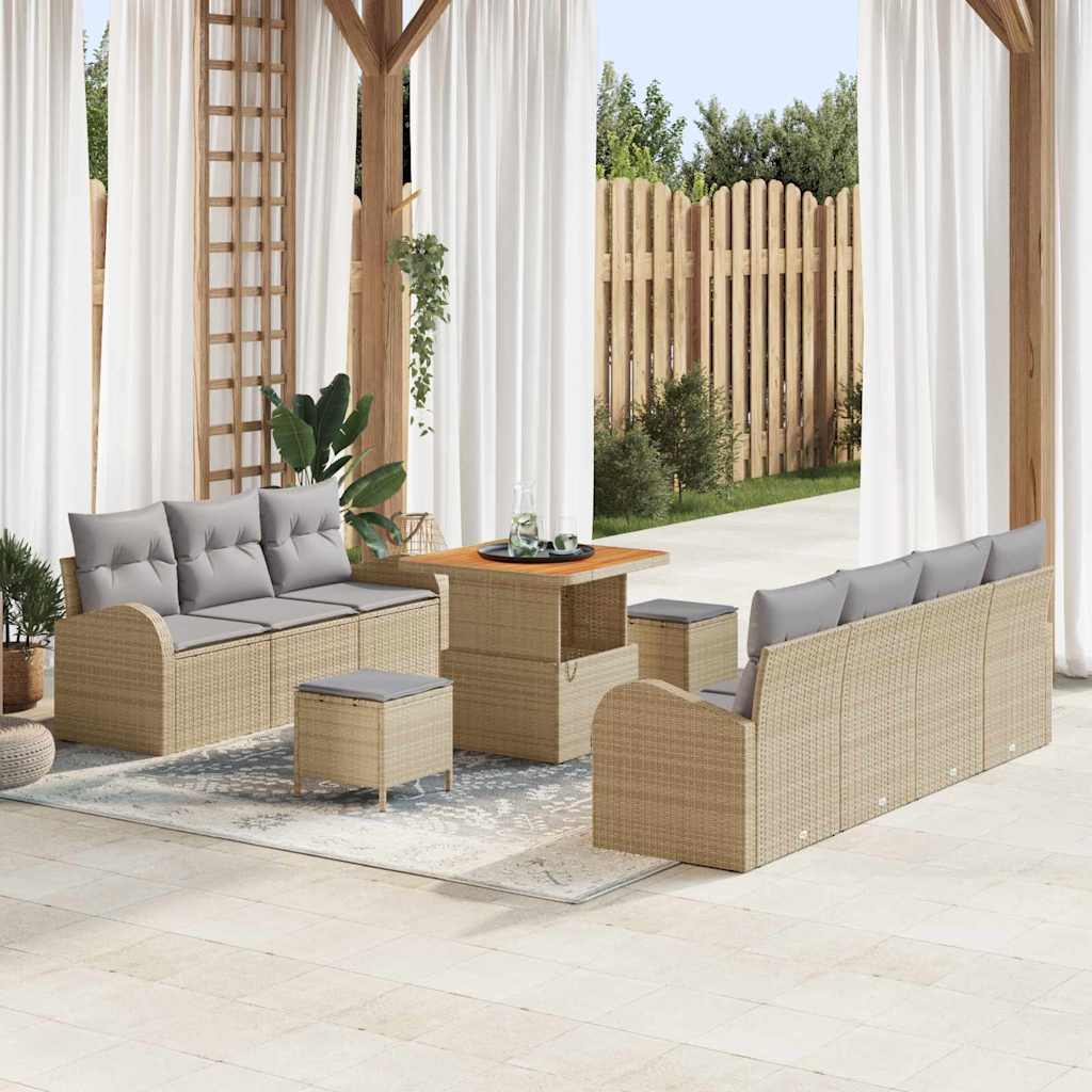 vidaXL Garten-Sofa-Set mit Kissen mit Speicher 10 pcs Schwarz