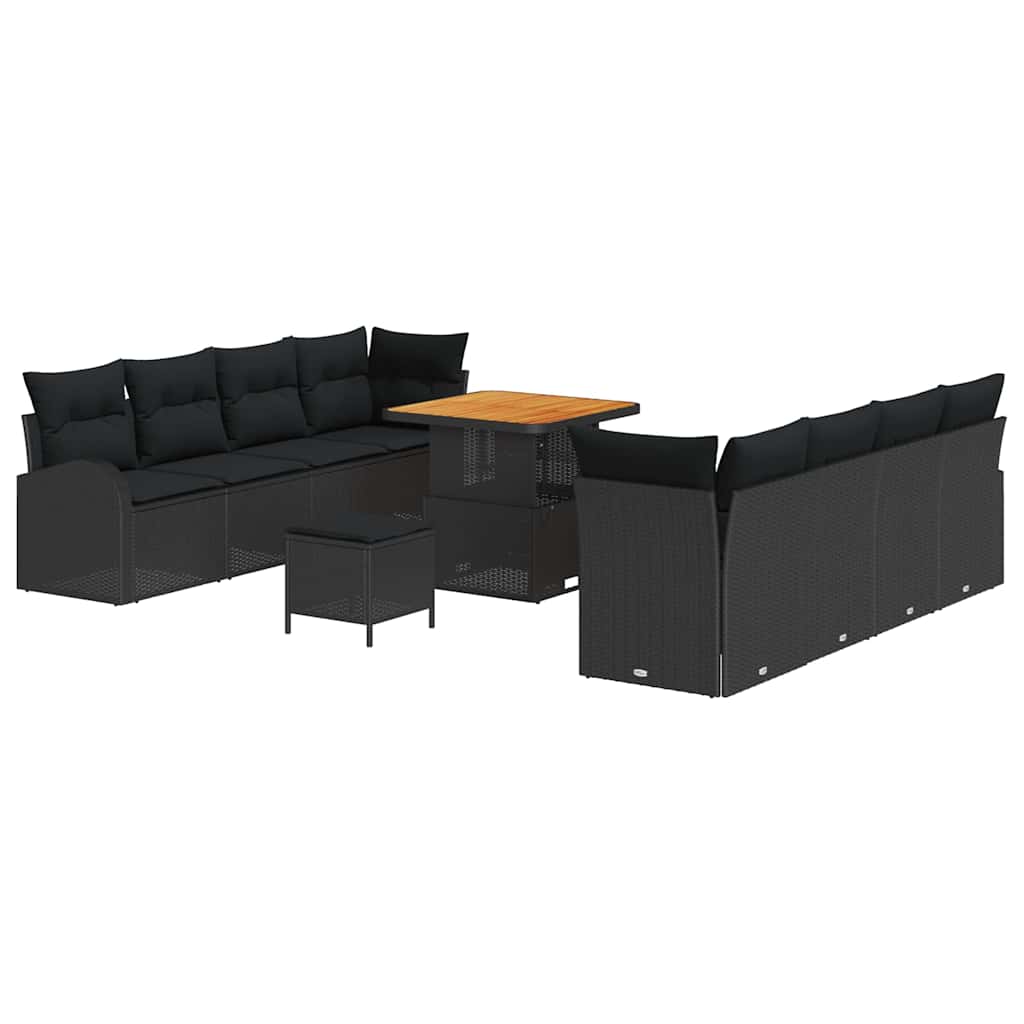 vidaXL Garten-Sofa-Set mit Kissen mit Speicher 11 pcs Schwarz