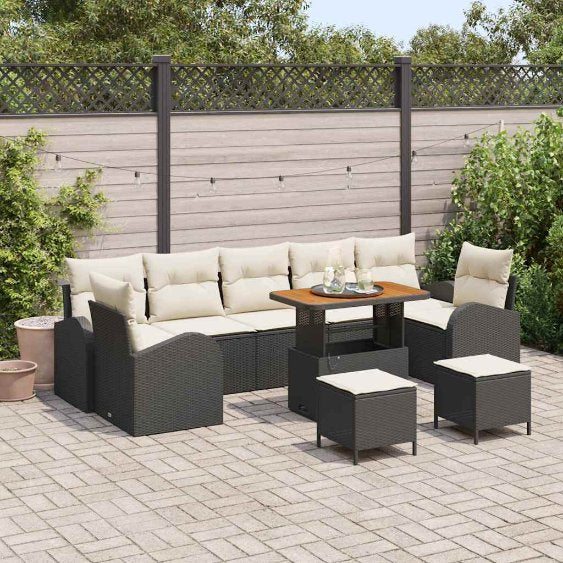 vidaXL Garten-Sofa-Set mit Kissen mit Speicher 10 pcs Schwarz