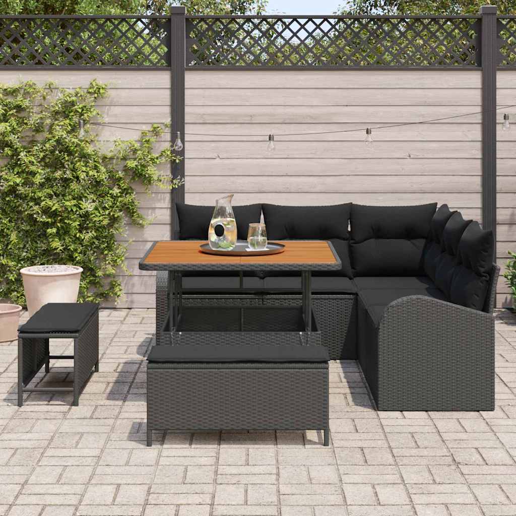 vidaXL Garten-Sofa-Set mit Kissen mit Speicher 8 pcs Schwarz