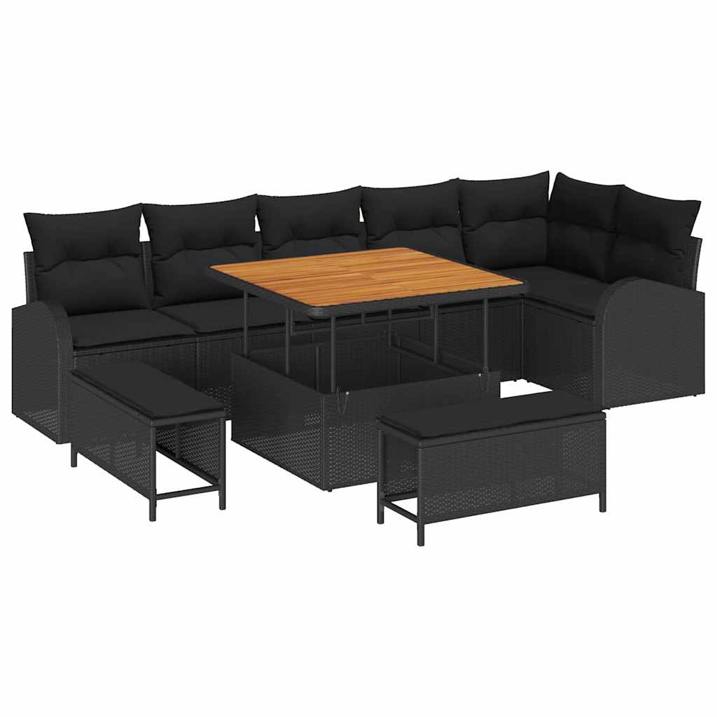 vidaXL Garten-Sofa-Set mit Kissen mit Speicher 9 pcs Schwarz