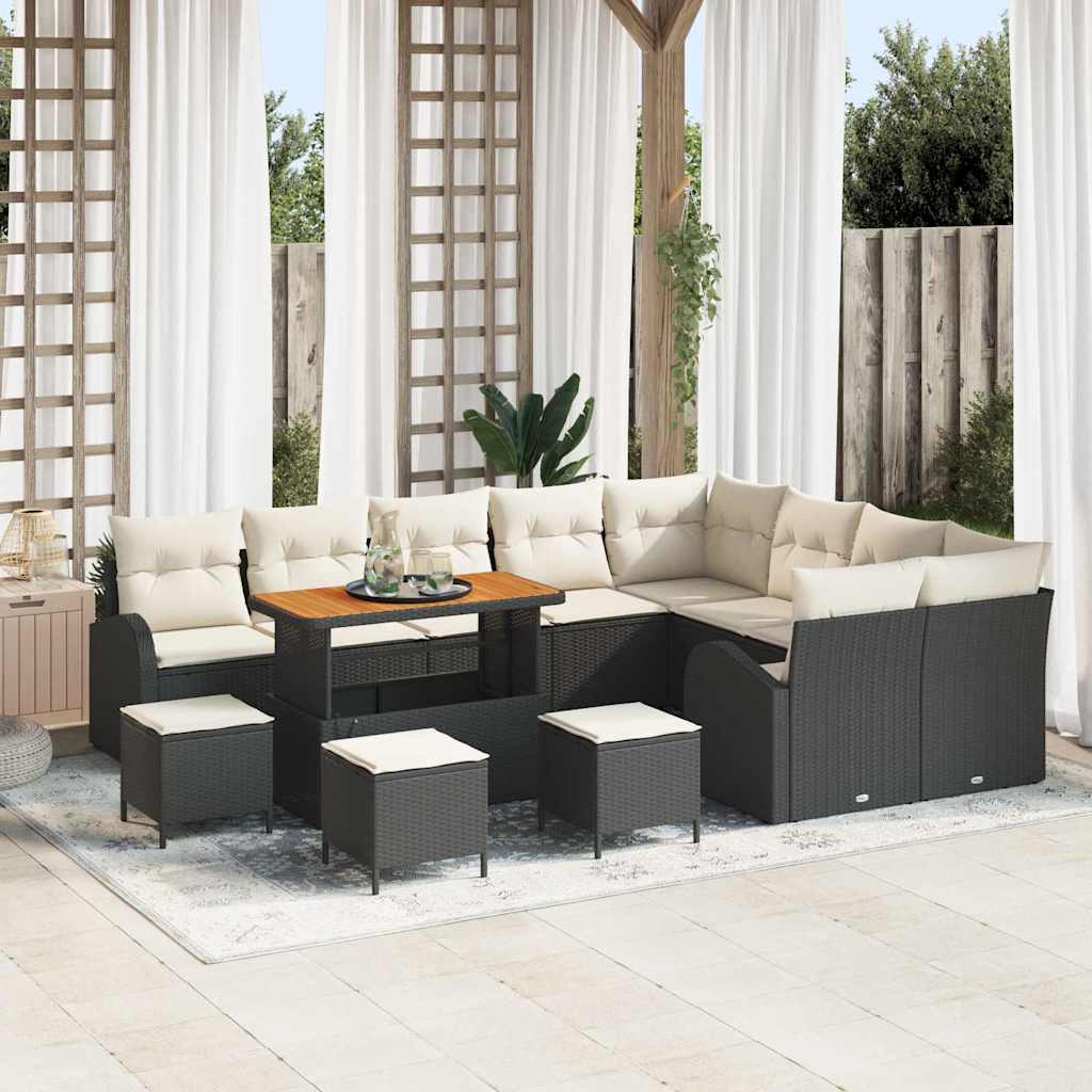 vidaXL Garten-Sofa-Set mit Kissen mit Speicher 12 pcs Schwarz
