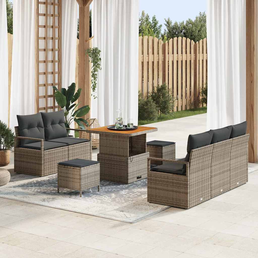 vidaXL Garten-Sofa-Set mit Kissen mit Speicher 8 pcs Schwarz