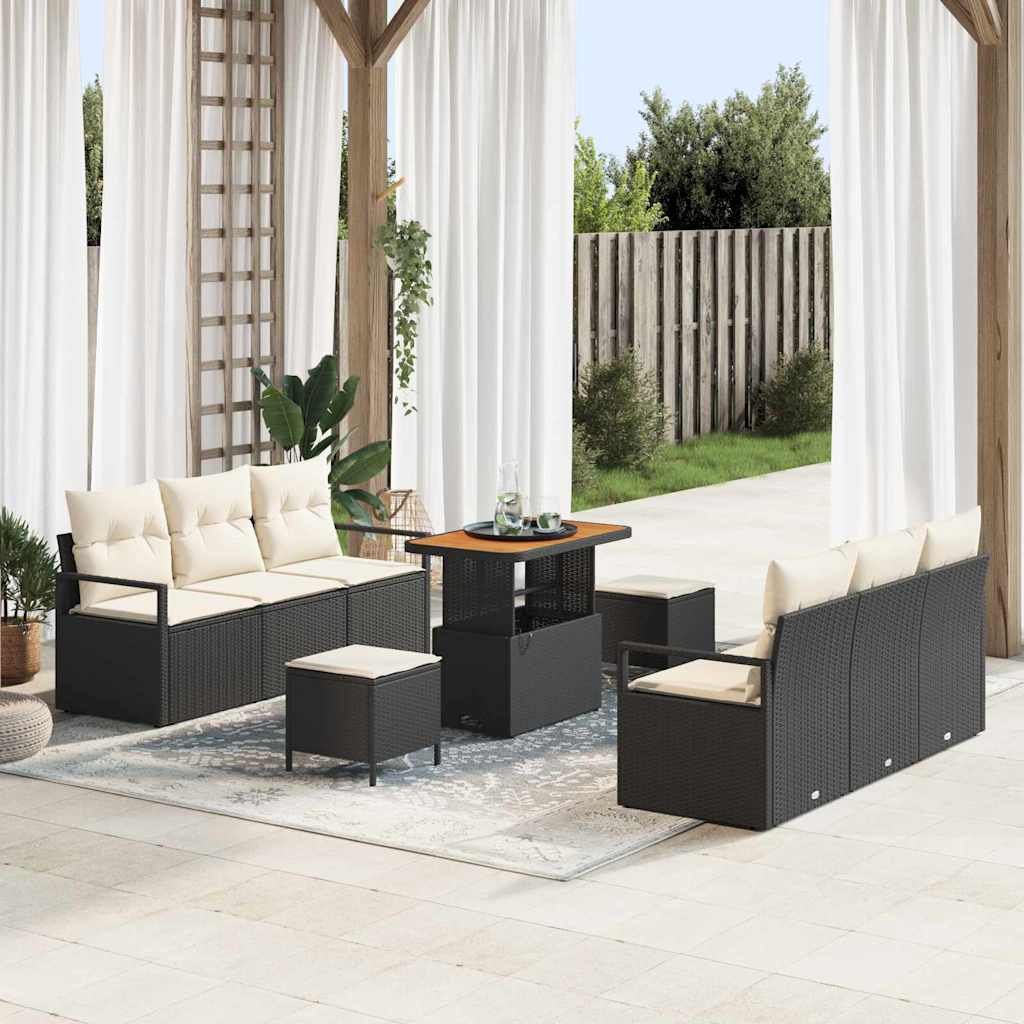 vidaXL Garten-Sofa-Set mit Speicher 9 pcs Schwarz Poly Rattan