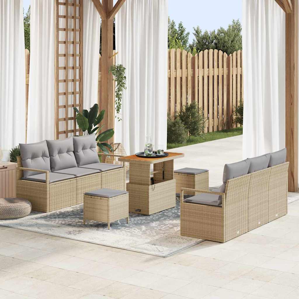vidaXL Garten-Sofa-Set mit Speicher 9 pcs Schwarz Poly Rattan