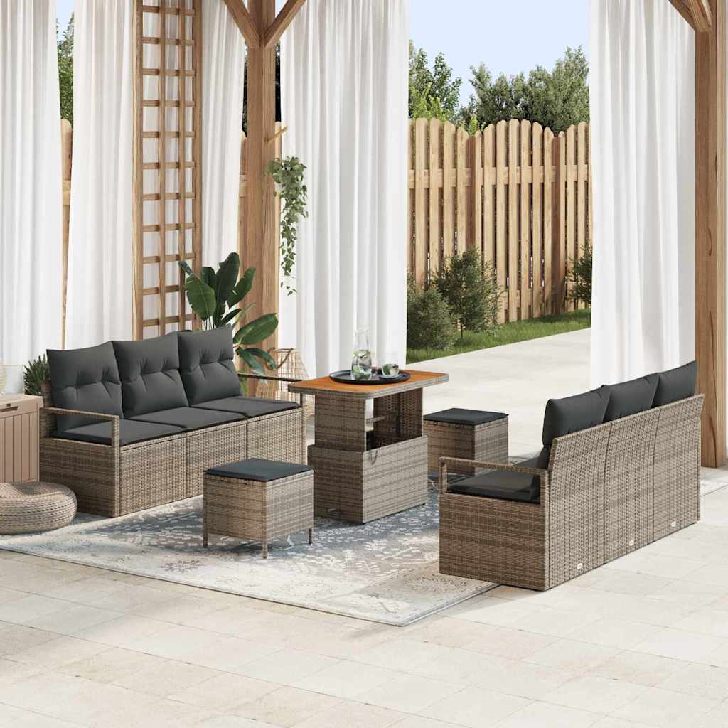 vidaXL Garten-Sofa-Set mit Speicher 9 pcs Schwarz Poly Rattan