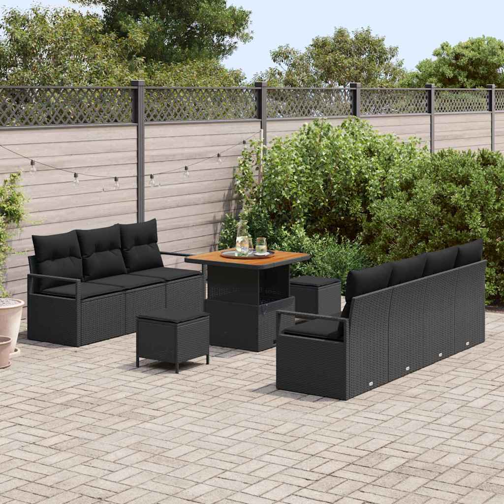 vidaXL Garten-Sofa-Set mit Kissen mit Speicher 10 pcs Schwarz