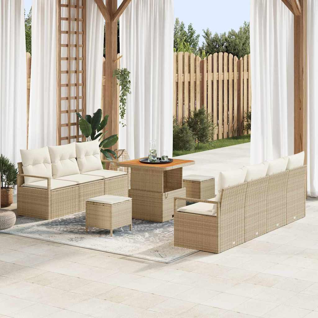 vidaXL Garten-Sofa-Set mit Kissen mit Speicher 10 pcs Schwarz