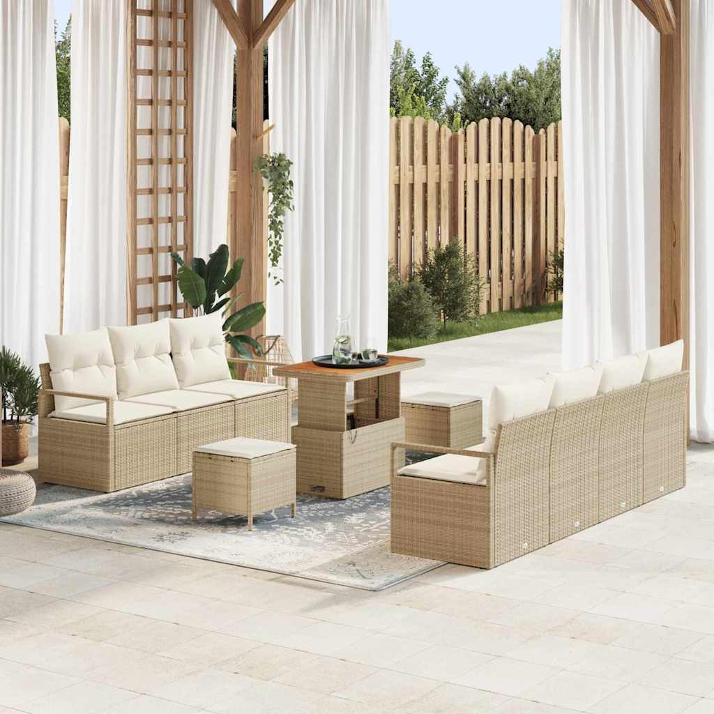 vidaXL Garten-Sofa-Set mit Kissen mit Speicher 10 pcs Schwarz