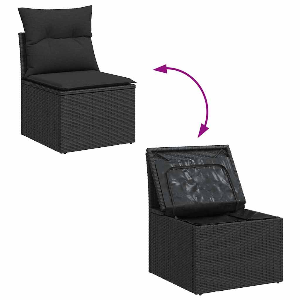 Garten-Sofa-Set mit Kissen mit Speicher Schwarz 80 x 80 x 71 cm