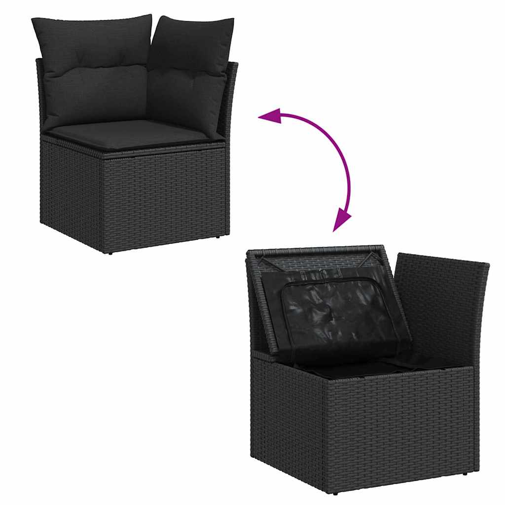 Garten-Sofa-Set mit Kissen mit Speicher Schwarz 80 x 80 x 71 cm