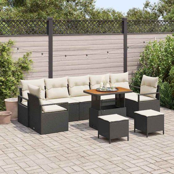 vidaXL Garten-Sofa-Set mit Kissen mit Speicher 10 pcs Schwarz