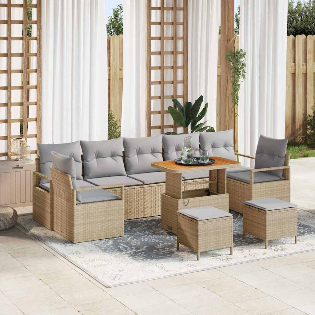vidaXL Garten-Sofa-Set mit Kissen mit Speicher 10 pcs Schwarz