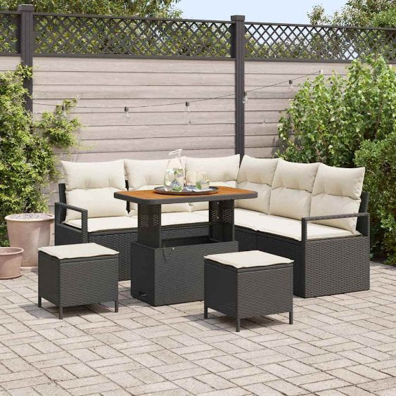 vidaXL Garten-Sofa-Set mit Kissen mit Speicher 8 pcs Schwarz