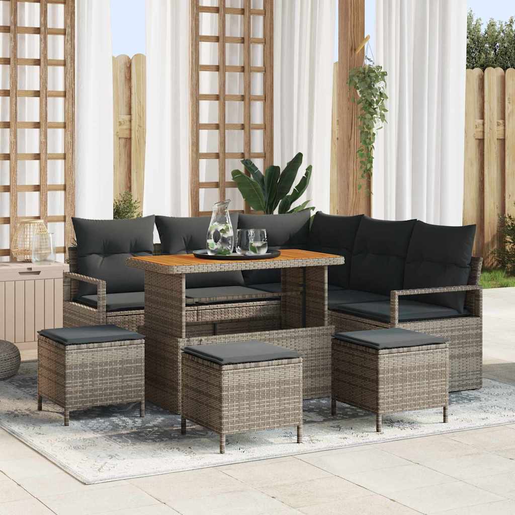 vidaXL Garten-Sofa-Set mit Kissen mit Speicher 8 pcs Schwarz
