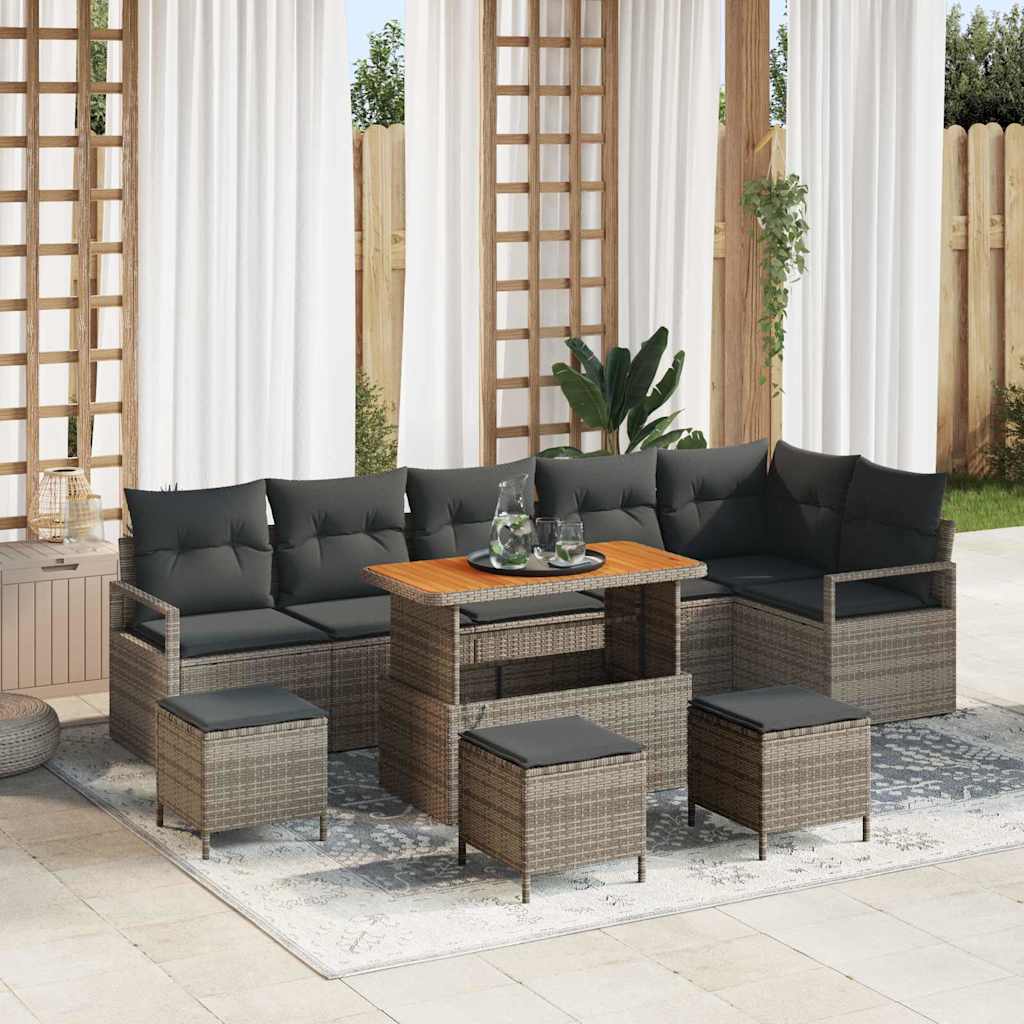 vidaXL Garten-Sofa-Set mit Kissen mit Speicher 9 pcs Schwarz