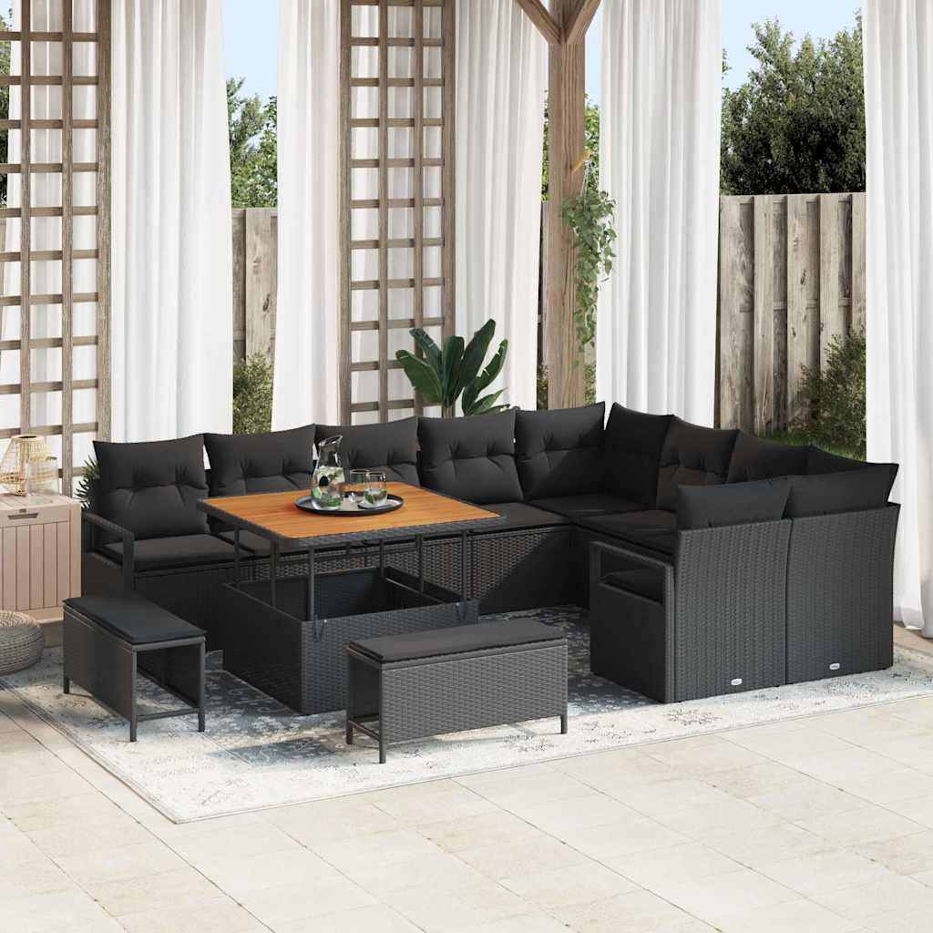 vidaXL Garten-Sofa-Set mit Kissen mit Speicher 12 pcs Schwarz