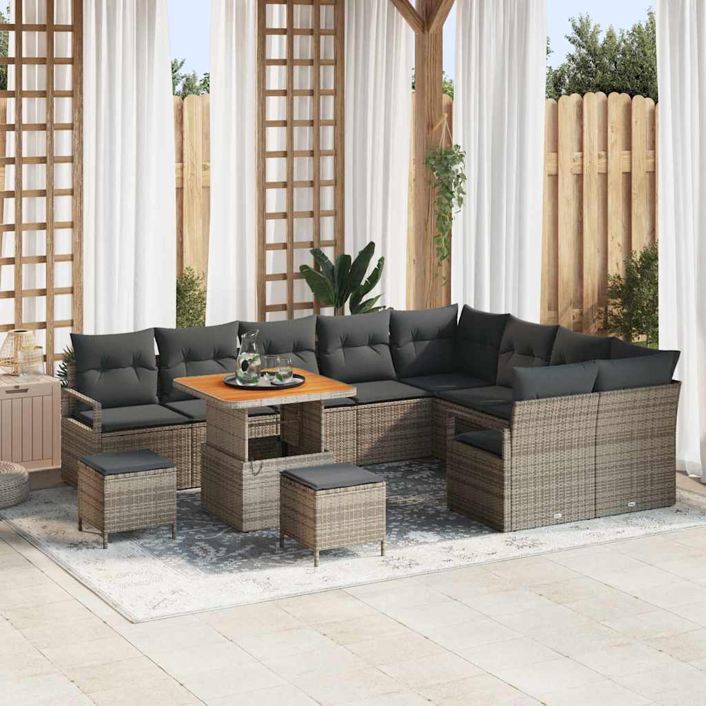 vidaXL Garten-Sofa-Set mit Kissen mit Speicher 12 pcs Schwarz