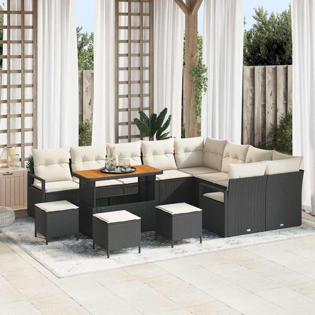 vidaXL Garten-Sofa-Set mit Kissen mit Speicher 12 pcs Schwarz