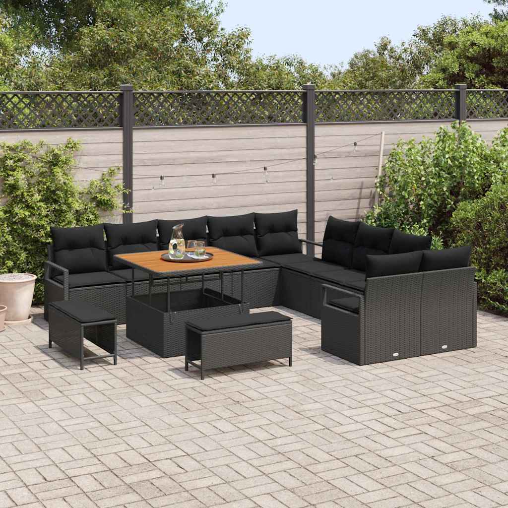 vidaXL Garten-Sofa-Set mit Kissen mit Speicher 13 pcs Schwarz