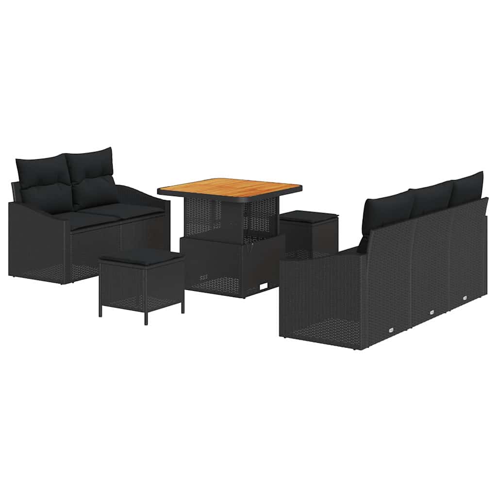 vidaXL Garten-Sofa-Set mit Kissen mit Speicher 8 pcs Schwarz