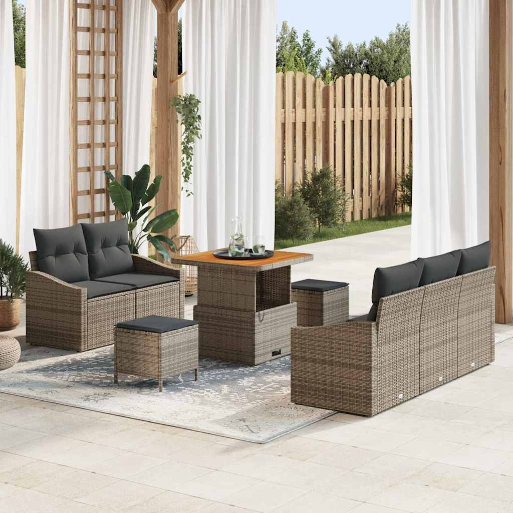 vidaXL Garten-Sofa-Set mit Kissen mit Speicher 8 pcs Schwarz