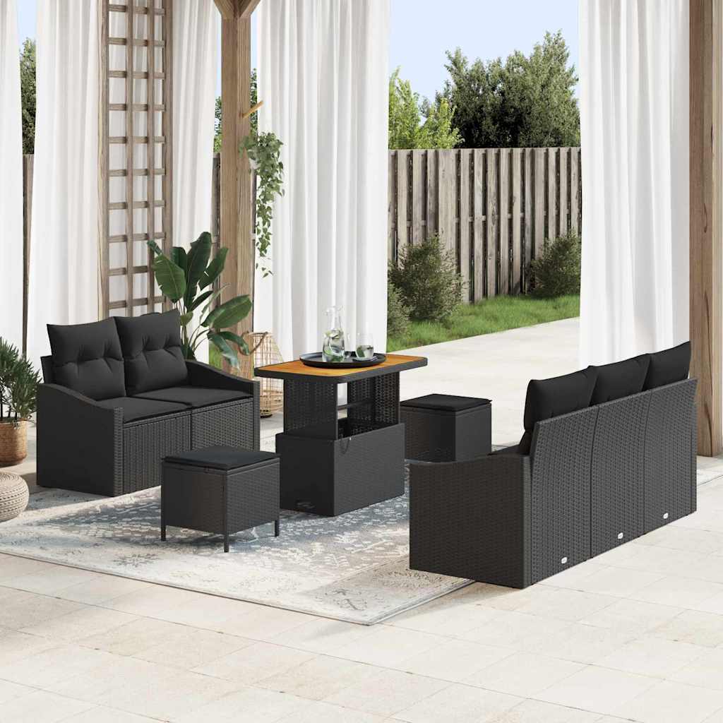vidaXL Garten-Sofa-Set mit Kissen mit Speicher 8 pcs Schwarz