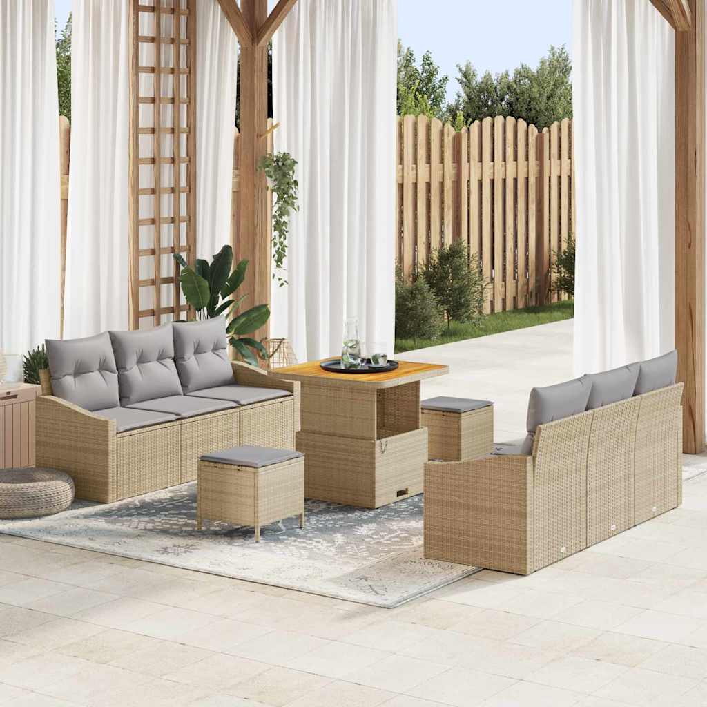 vidaXL Garten-Sofa-Set mit Kissen mit Speicher 9 pcs Schwarz