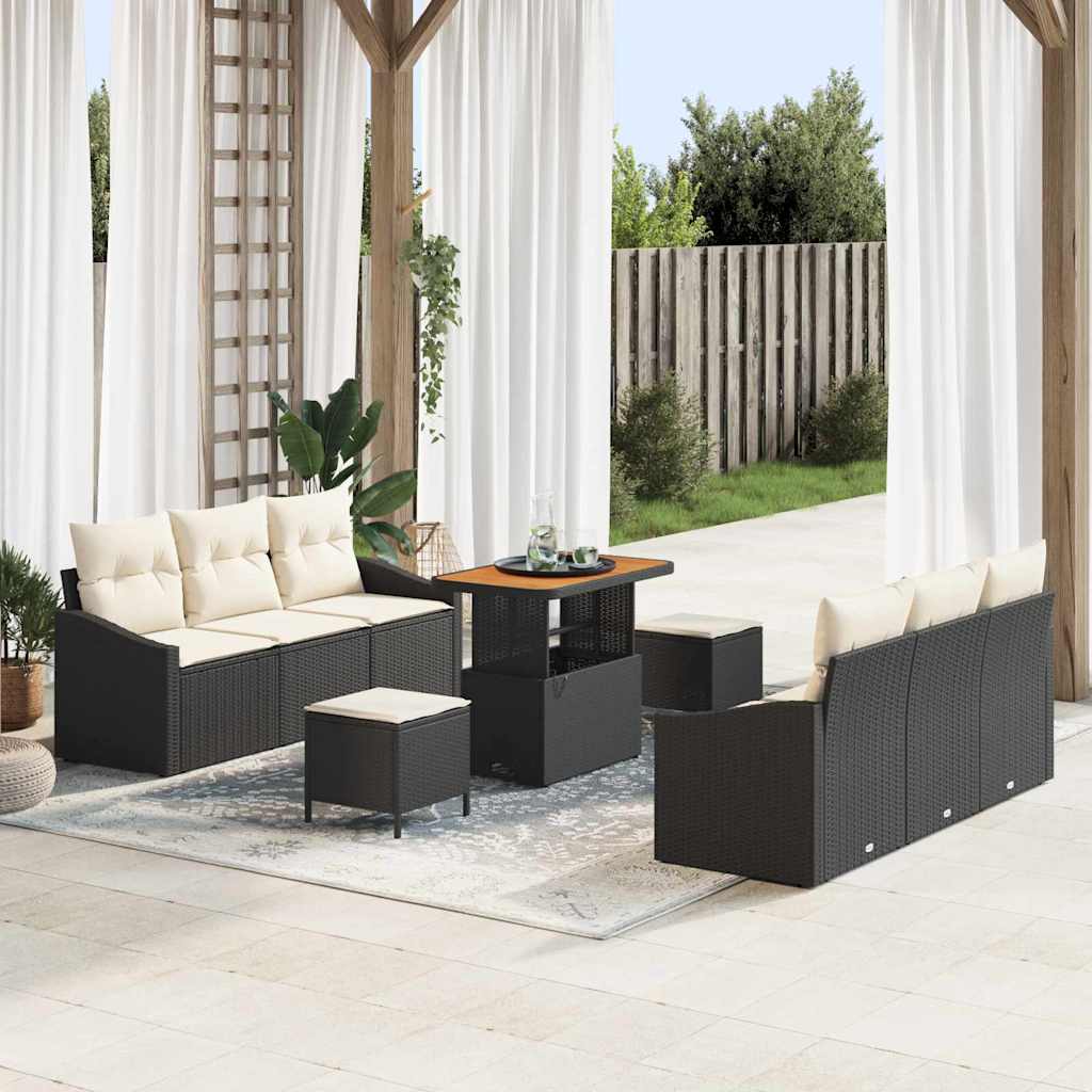 vidaXL Garten-Sofa-Set mit Kissen mit Speicher 9 pcs Schwarz