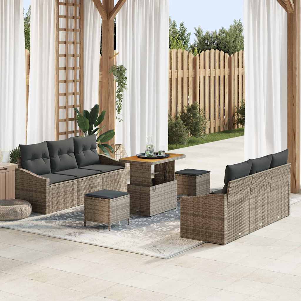vidaXL Garten-Sofa-Set mit Kissen mit Speicher 9 pcs Schwarz