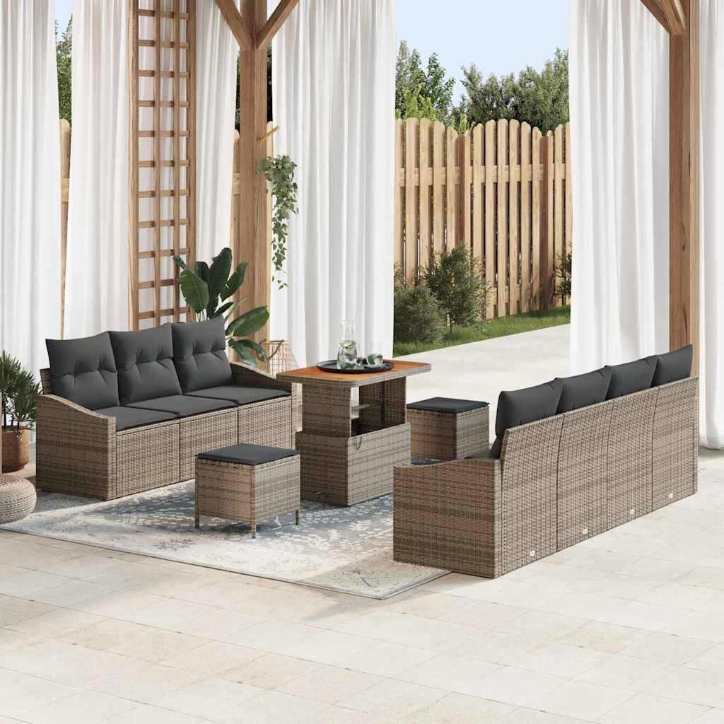 vidaXL Garten-Sofa-Set mit Kissen mit Speicher 10 pcs Schwarz