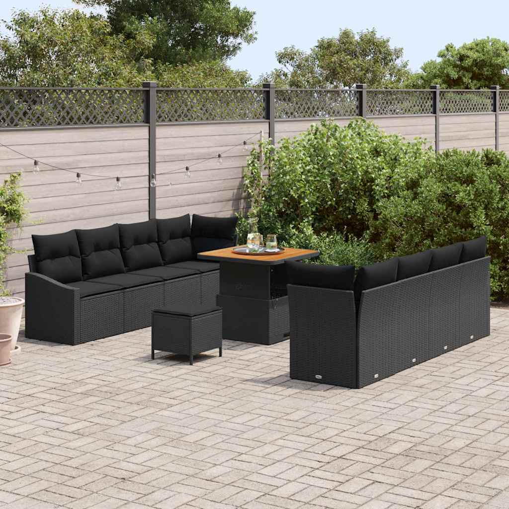 vidaXL Garten-Sofa-Set mit Kissen mit Speicher 11 pcs Schwarz