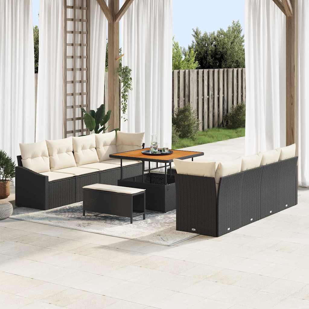 vidaXL Garten-Sofa-Set mit Kissen mit Speicher 11 pcs Schwarz