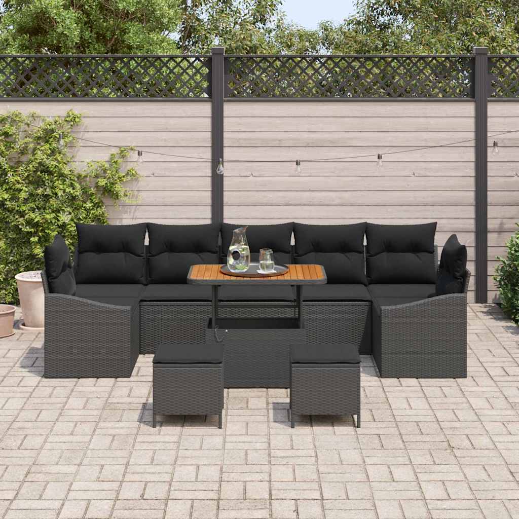 vidaXL Gartensofa-set mit Kissen 10 pcs Schwarz Poly Rattan