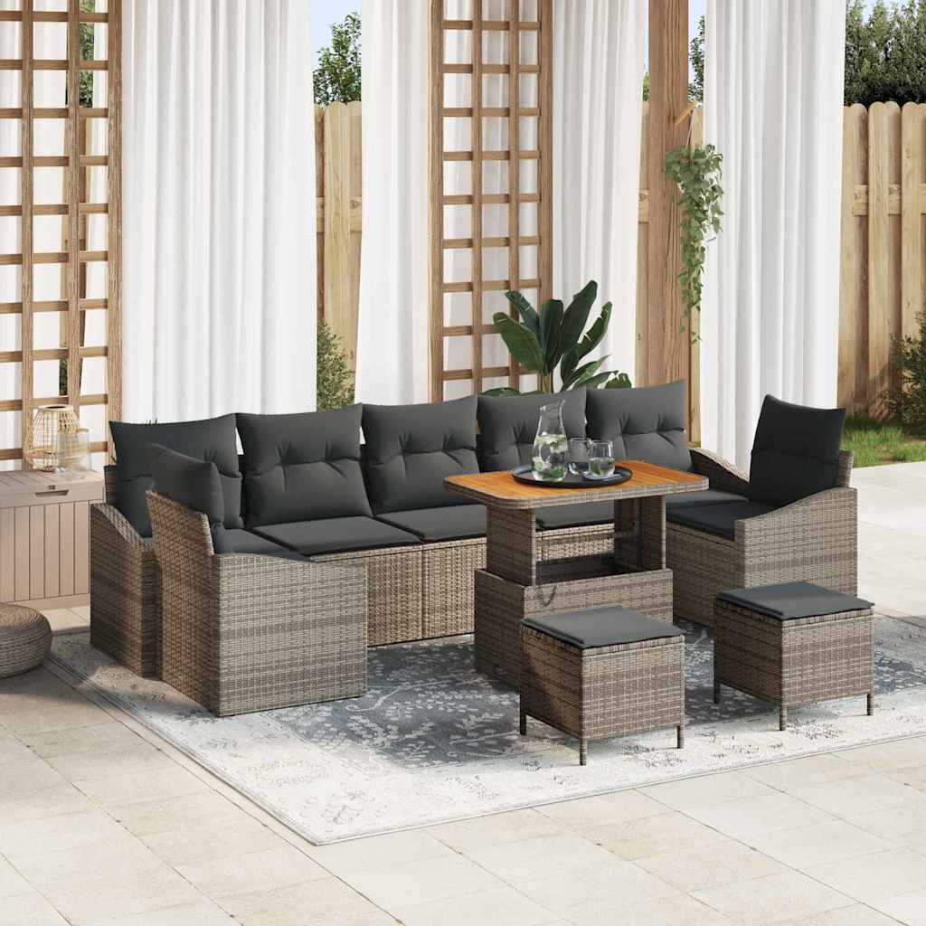 vidaXL Gartensofa-set mit Kissen 10 pcs Schwarz Poly Rattan