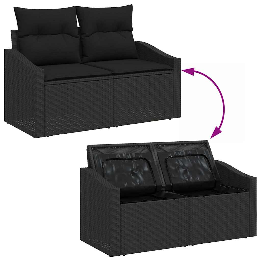 vidaXL Garten-Sofa-Set mit Kissen mit Speicher 8 pcs Schwarz