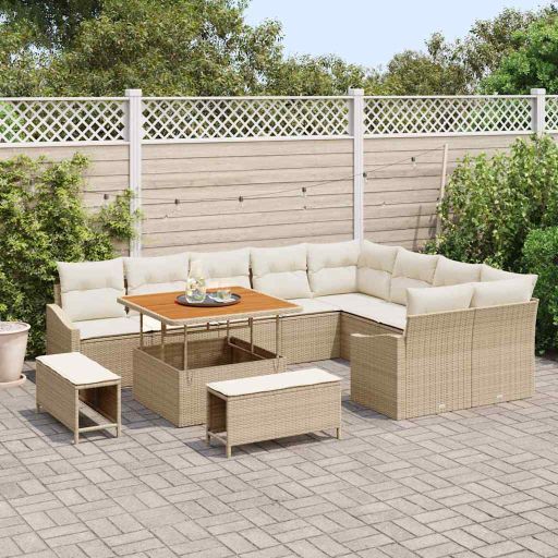 vidaXL Garten-Sofa-Set mit Kissen mit Speicher 12 pcs Schwarz