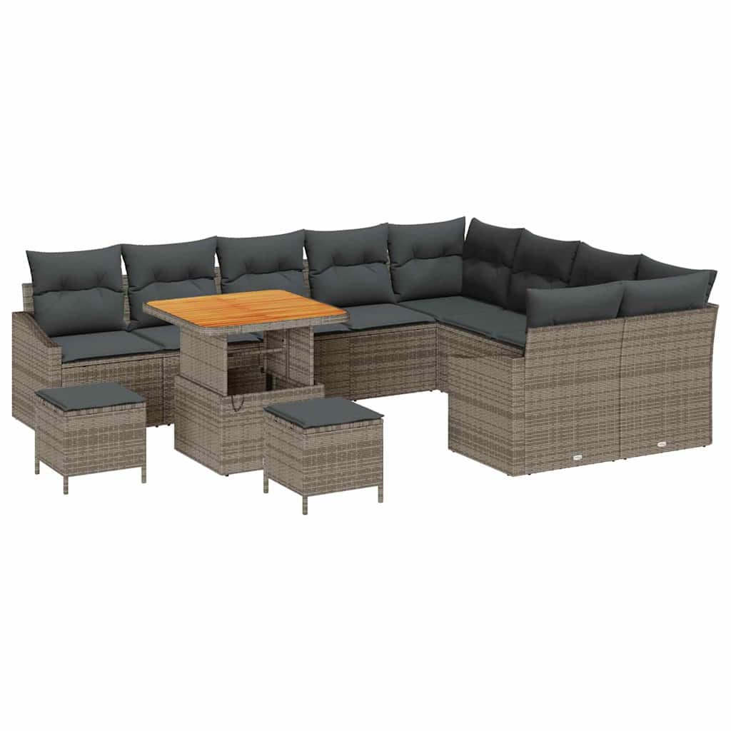 vidaXL Garten-Sofa-Set mit Kissen mit Speicher 12 pcs Schwarz