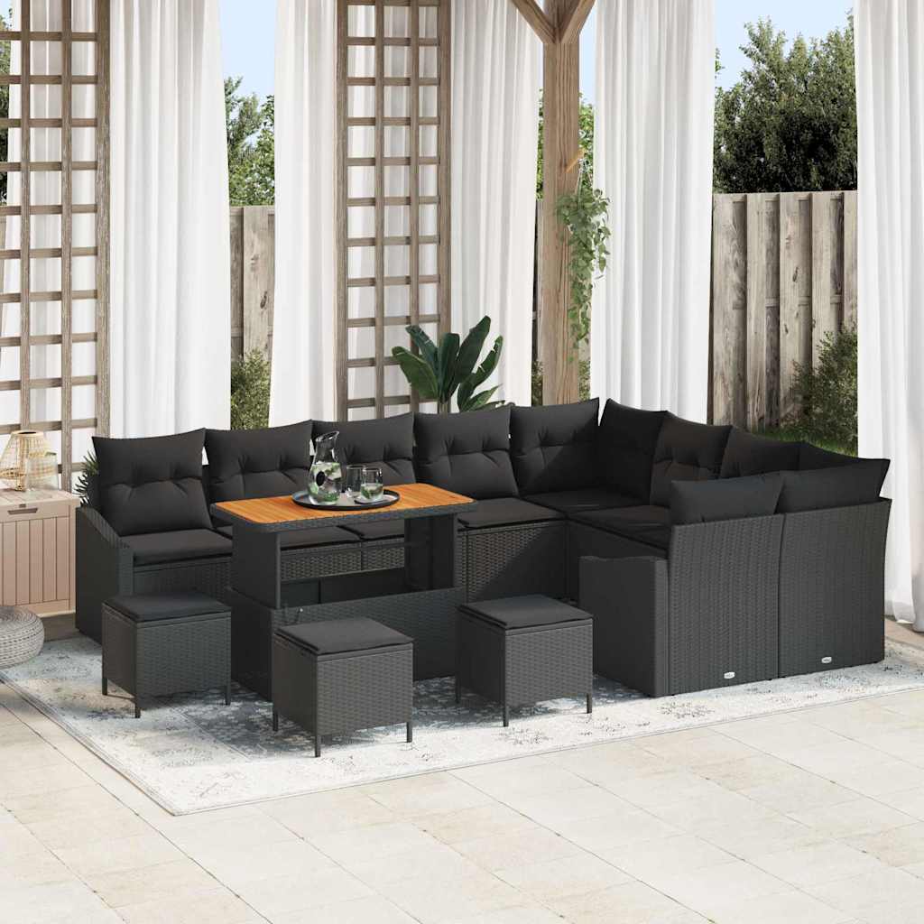vidaXL Garten-Sofa-Set mit Kissen mit Speicher 12 pcs Schwarz
