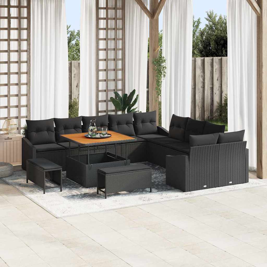 vidaXL Garten-Sofa-Set mit Kissen mit Speicher 13 pcs Schwarz