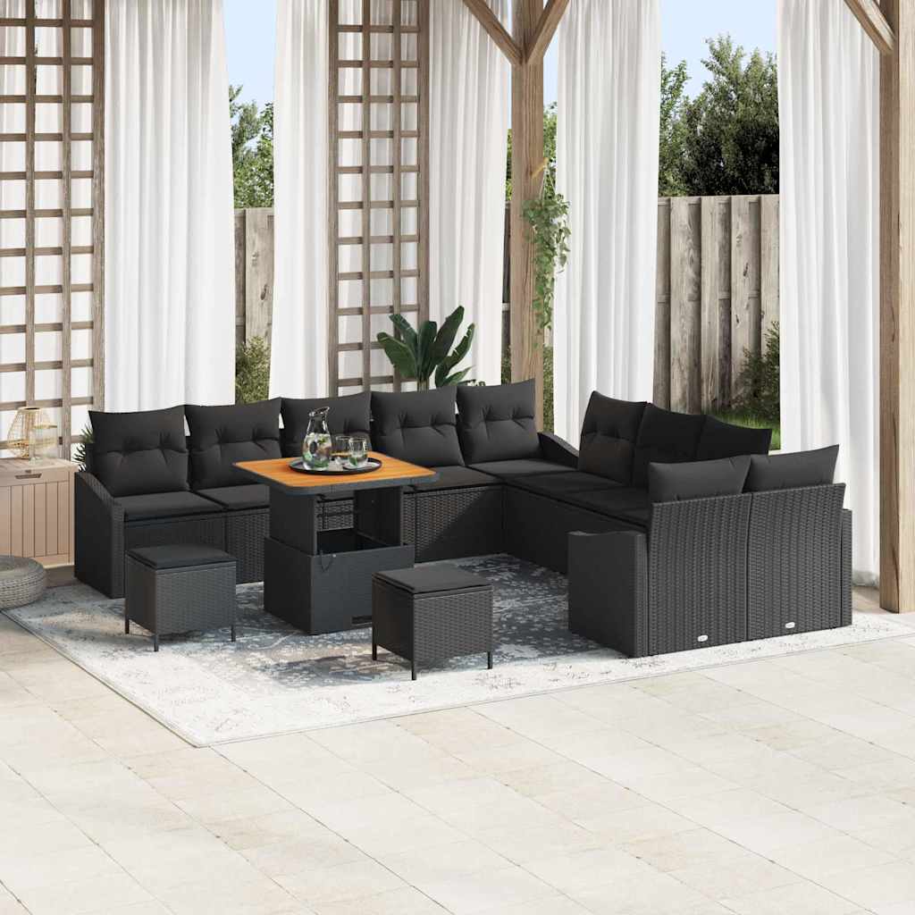 vidaXL Garten-Sofa-Set mit Kissen mit Speicher 13 pcs Schwarz