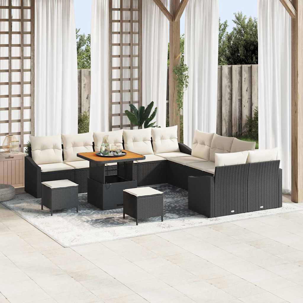 vidaXL Garten-Sofa-Set mit Kissen mit Speicher 13 pcs Schwarz