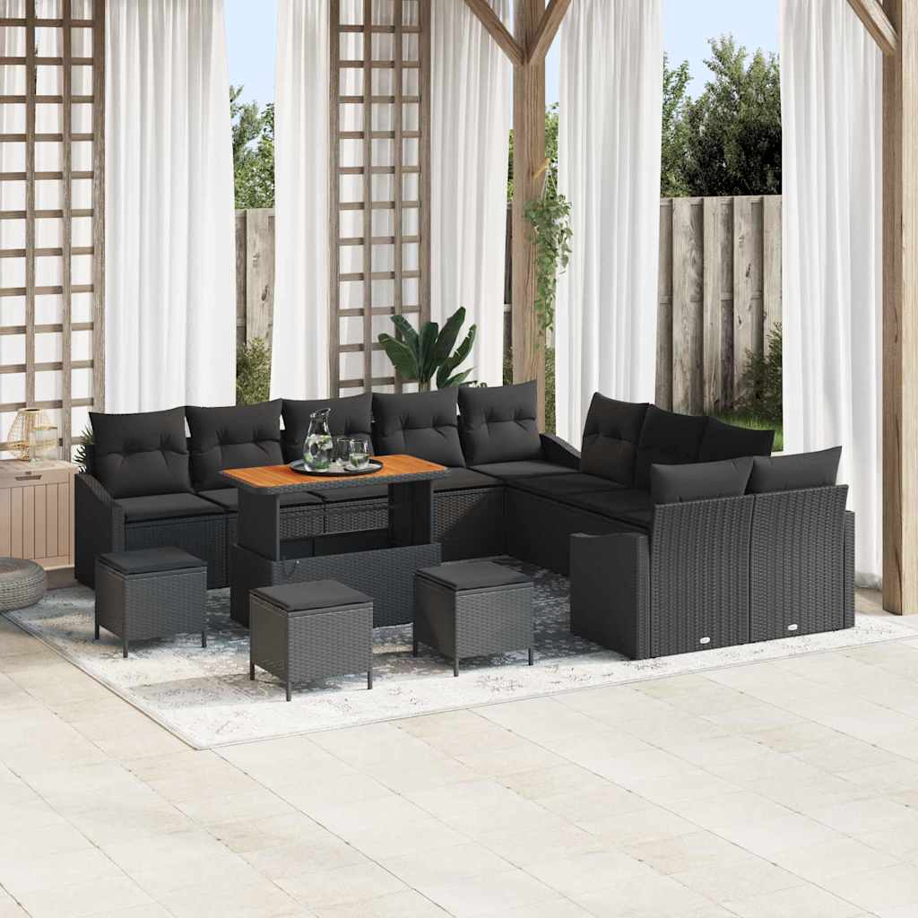 vidaXL Garten-Sofa-Set mit Kissen mit Speicher 13 pcs Schwarz