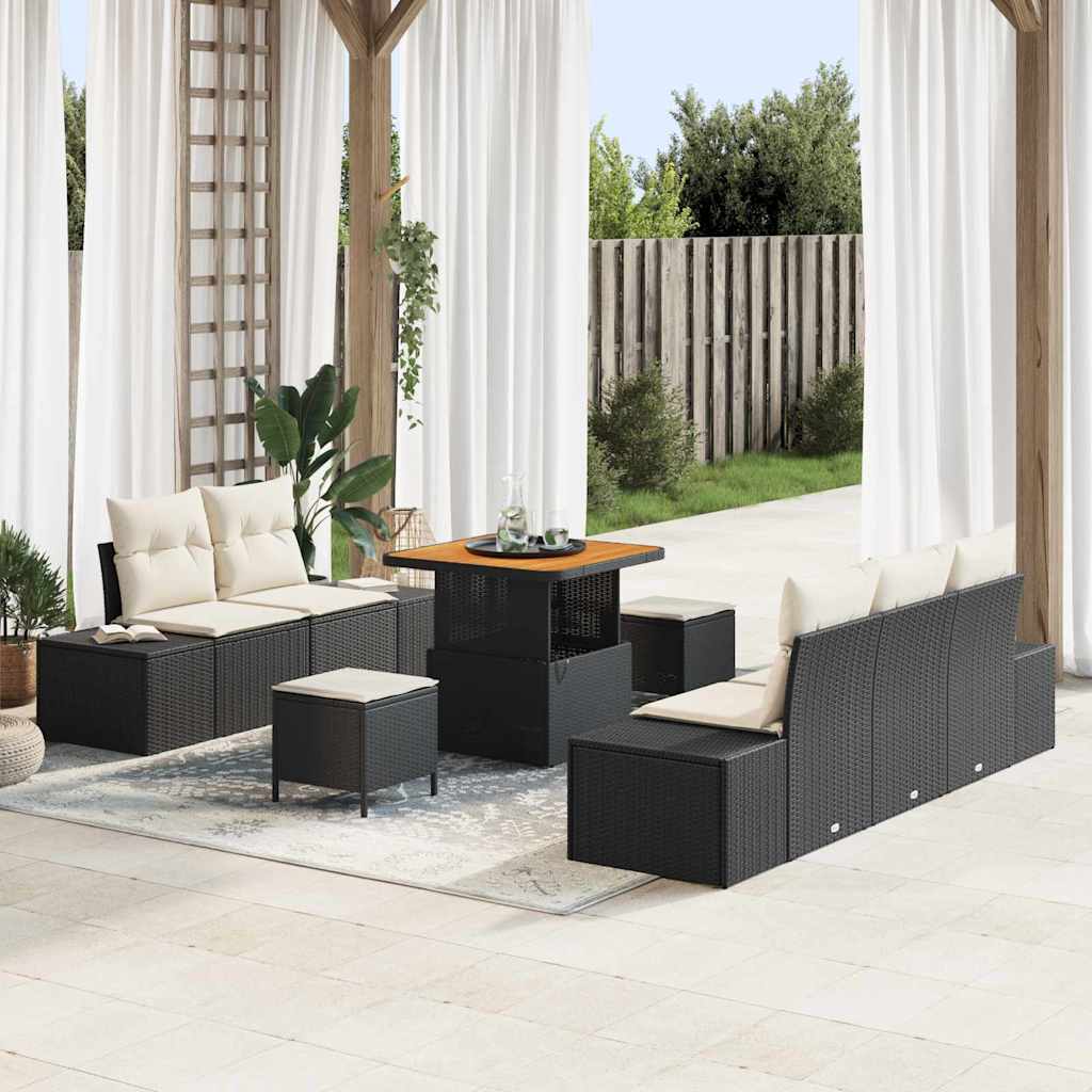 vidaXL Garten-Sofa-Set mit Kissen mit Speicher 8 pcs Schwarz