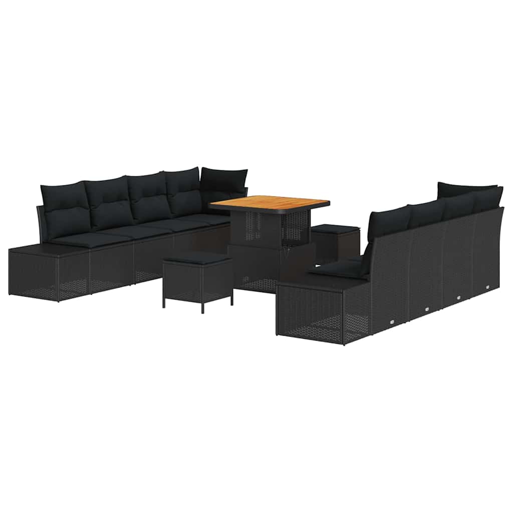 vidaXL Garten-Sofa-Set mit Kissen mit Speicher 11 pcs Schwarz
