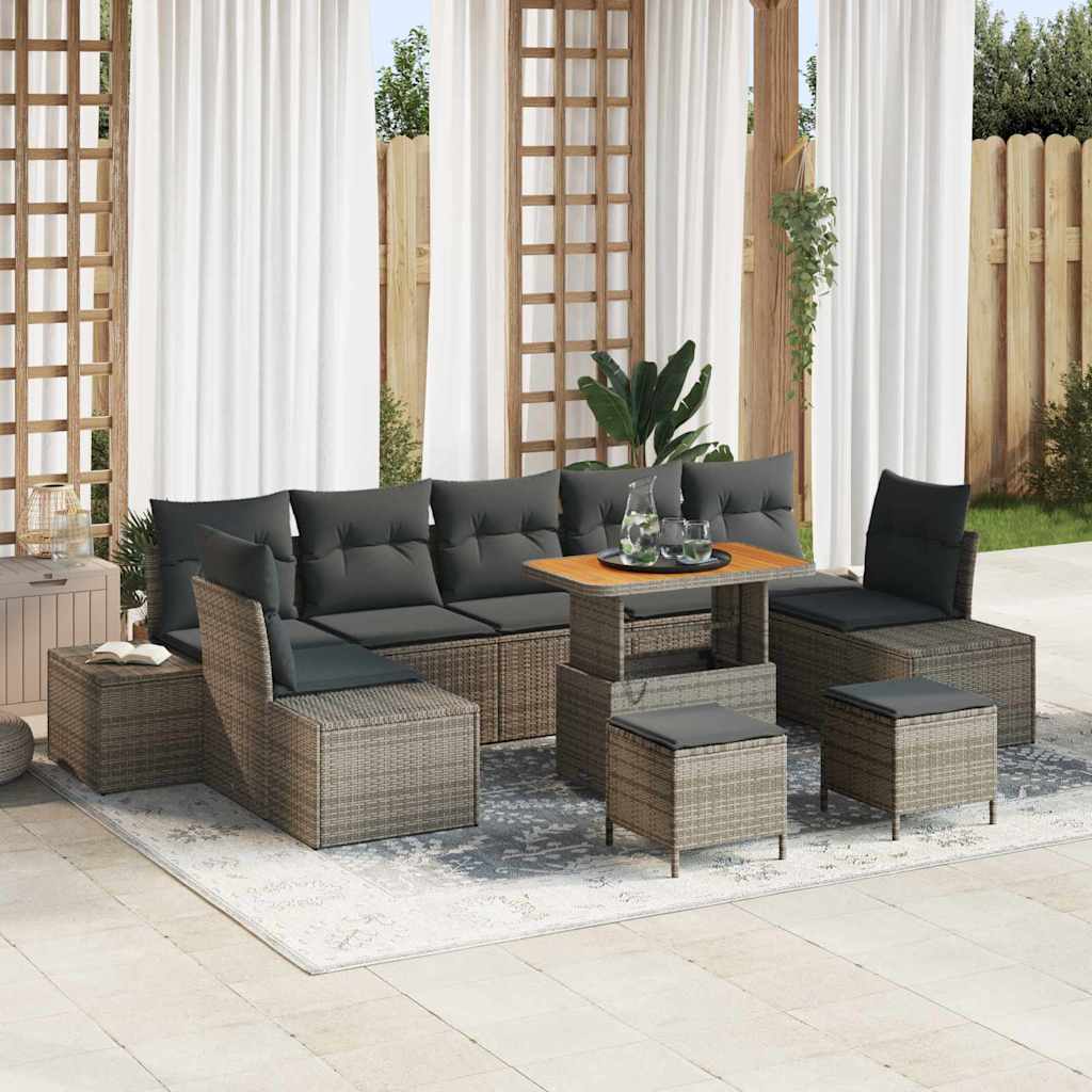 vidaXL Garten-Sofa-Set mit Kissen mit Speicher 10 pcs Schwarz