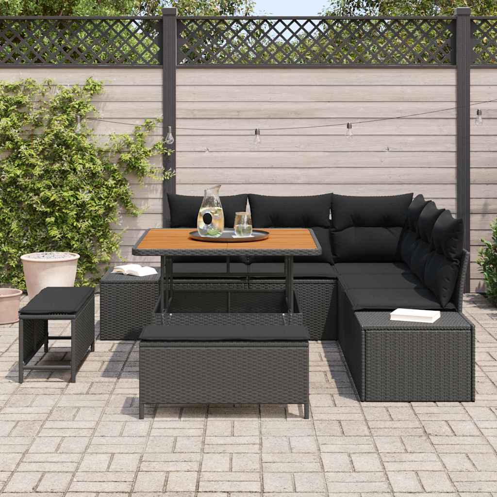 vidaXL Garten-Sofa-Set mit Speicher 8 pcs Schwarz Poly Rattan